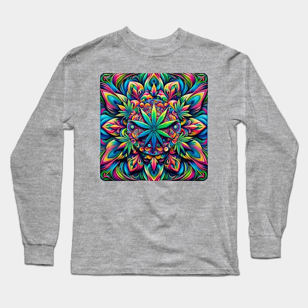 Psychedelic Cannabis Mandala Long Sleeve T-Shirt by Doming_Designs